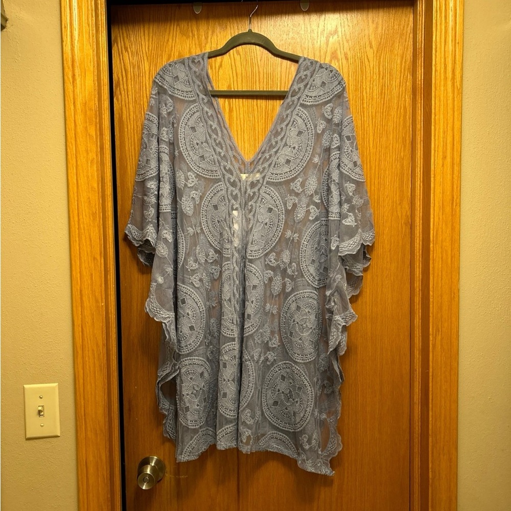 Blue Oversized Asymmetrical Swim Coverup
